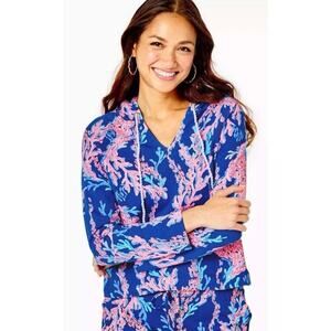 Lilly Pulitzer Hoodie Kiawah Cropped Borealis Blue Swim On Over Top Size XL